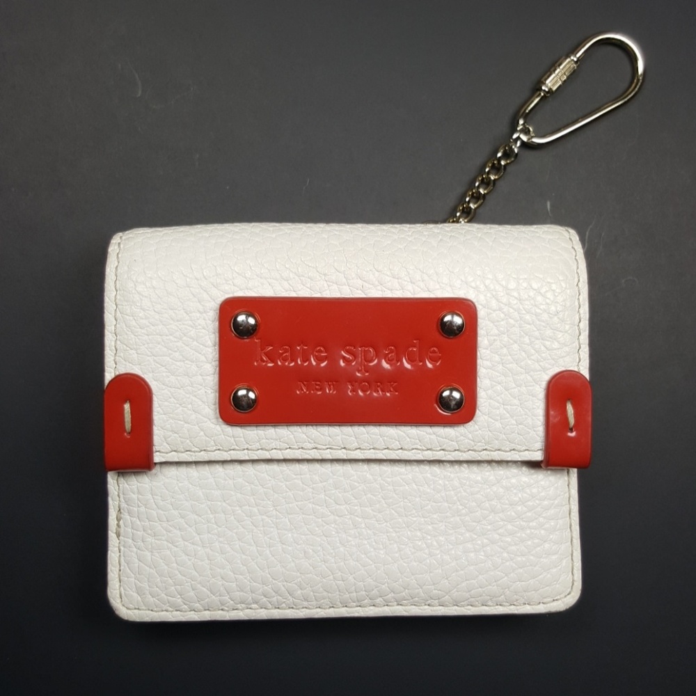 Kate Spade White & Red Pebbled Leather Wallet